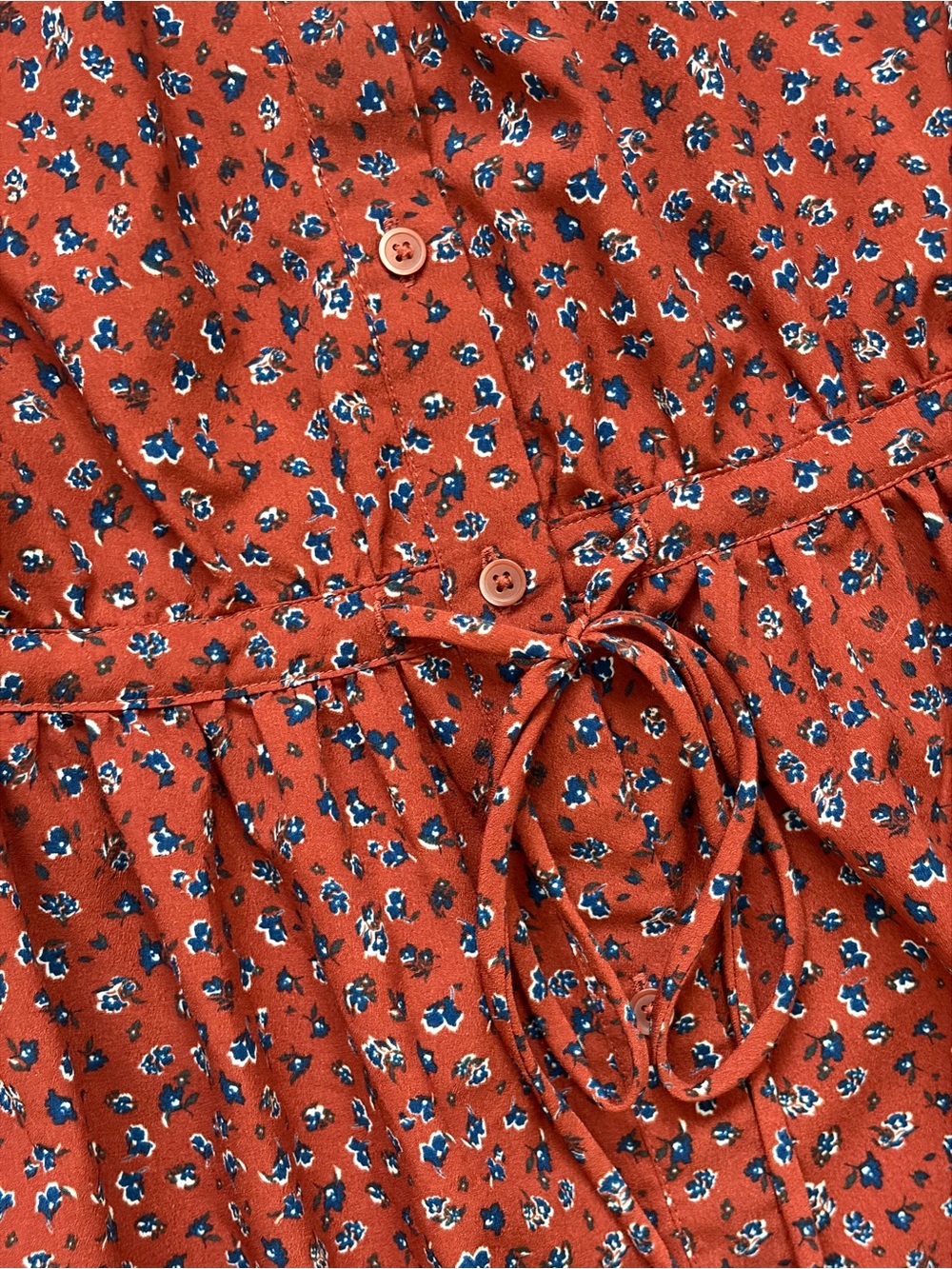 Uniqlo Printed V-Neck Rust Long-Sleeve Shirt Dress - Picture 3 of 4